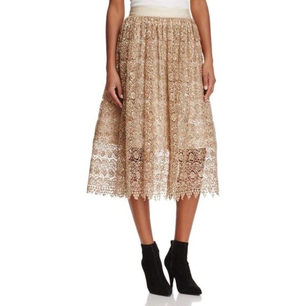 Alice + Olivia Almira Embroidered Lace Sequin Skirt